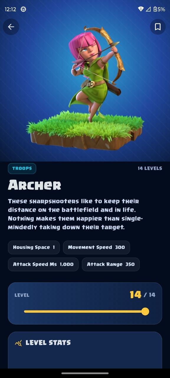 Archer detail screen in COC Guide
