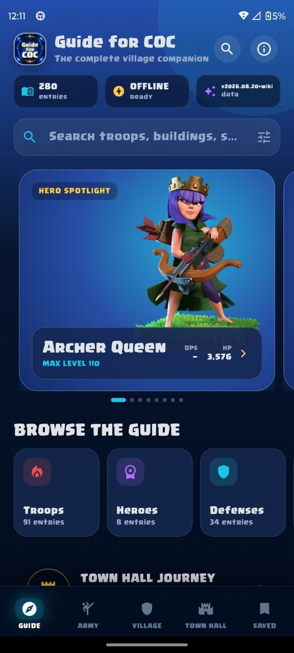 COC Guide home screen